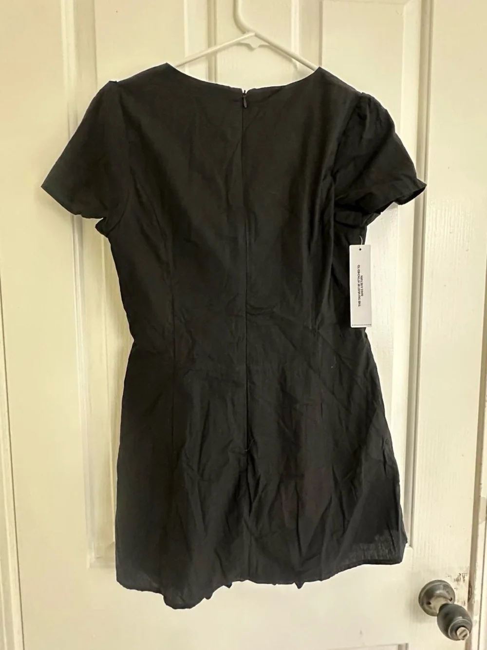 Princess House Black Mini Dress with V-Neck and Button Front